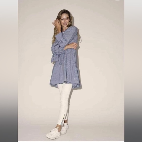 Mos Mosh Stripe Vintage Blue Loose Dress XS - Picture 2 of 8